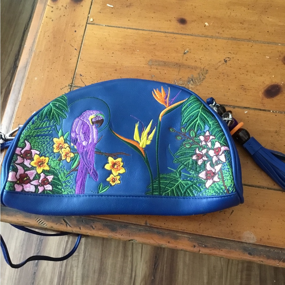 Originals by Sharif 1827 Blue Tropical Print Hand Bag Mint